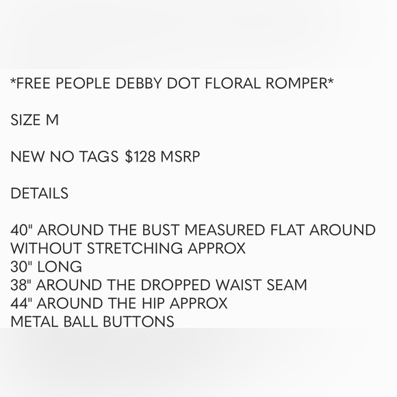 FREE PEOPLE DEBBY DOT FLORAL ROMPER size medium - Picture 14 of 14